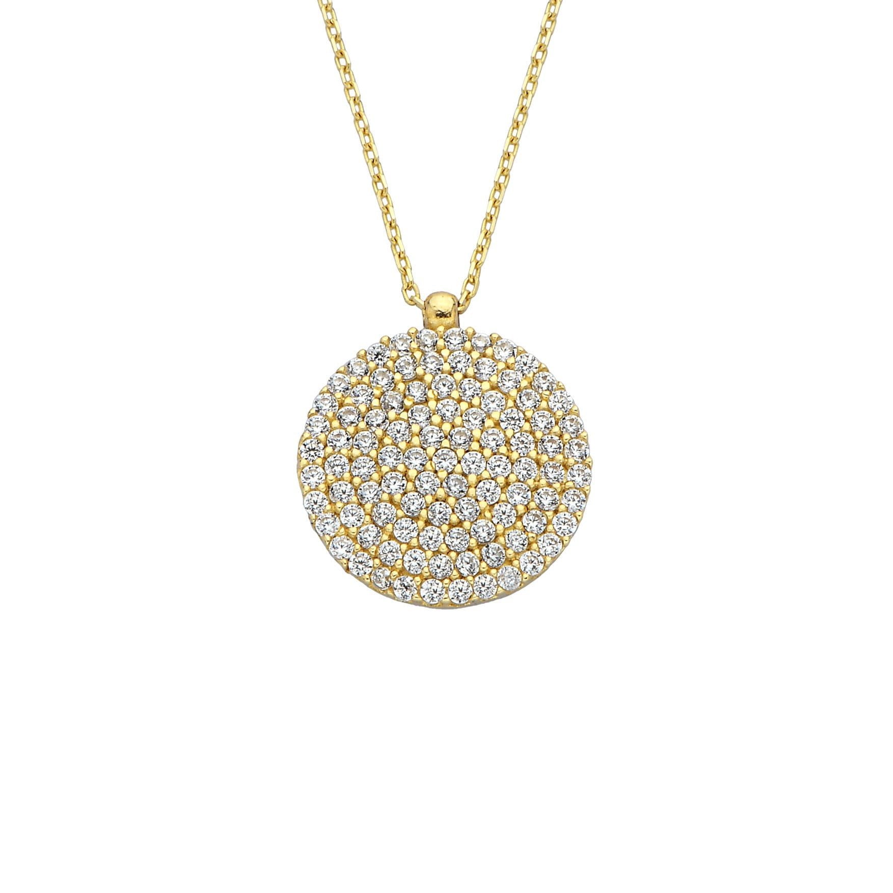 14K Solid Gold CZ Round Necklace for Women , CZ Pave Pendant , Disc Necklace Gold , Circle Necklace , Birthday gift for her ,Casual Jewelry